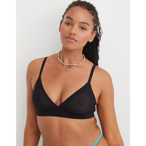 Aerie SMOOTHEZ Mesh Bralette True Black Size Small - Picture 3 of 11